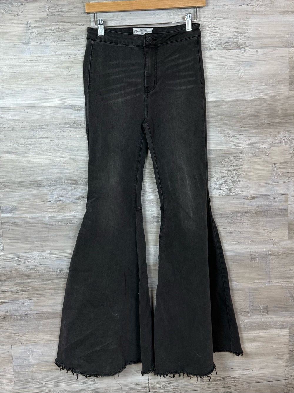 Free People Black Flare Jeans with Raw Hem
